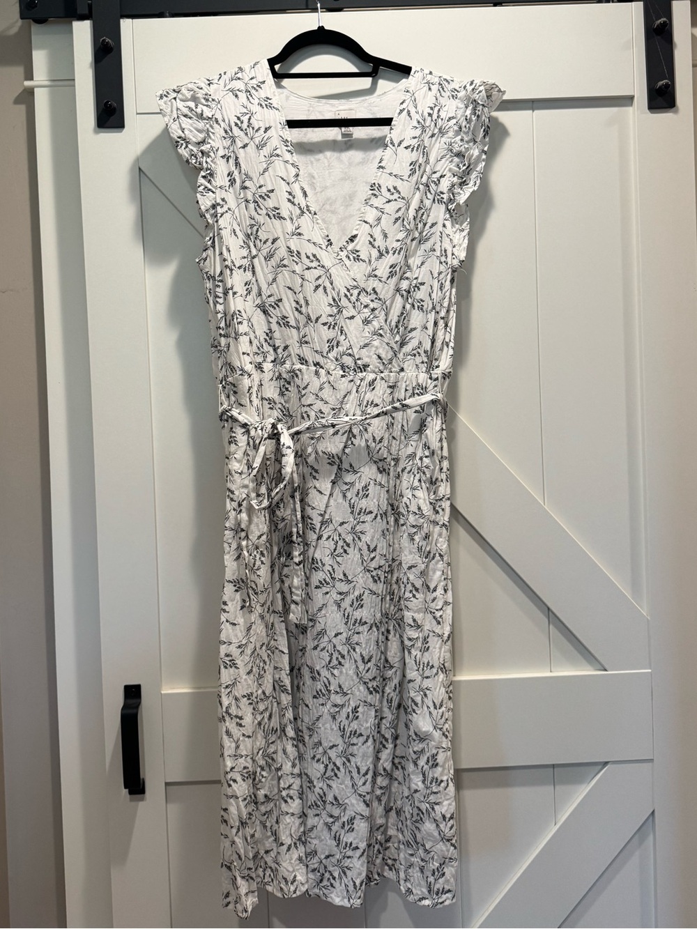 a new day White Floral Wrap Midi Dress with Gray Botanical Print